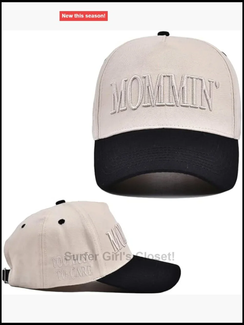 Vintage Two-Tone Baseball Cap with Mom-Themed Embroidery, Adjustable Snapback